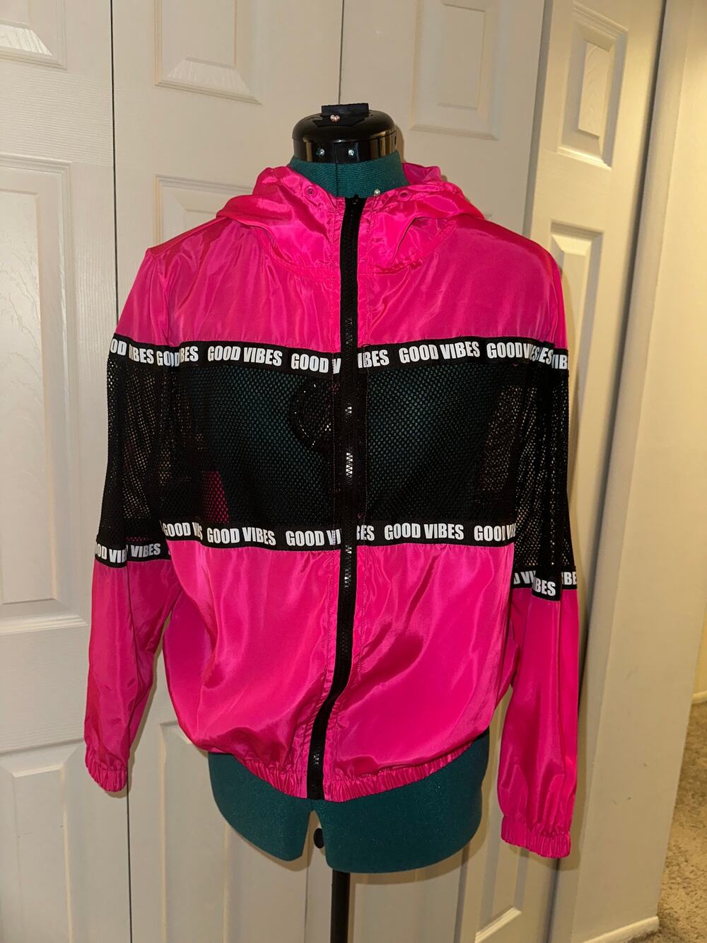Hot Pink Windbreaker Jacket "Good Vibes" Graphic Streetwear Next Level